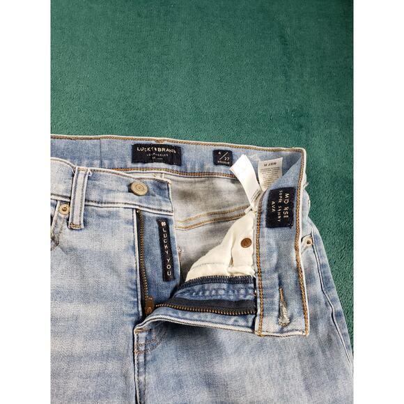 Lucky Brand Jeans Size 4 Womens Blue Stretch Pants Fray Hem Mid Rise Ava Skinny - Picture 6 of 14